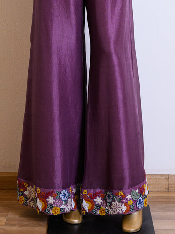 Purple Organza Flared Top & Palazzo Set with Resham Work