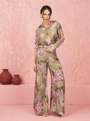 Green floral organza co-ord set