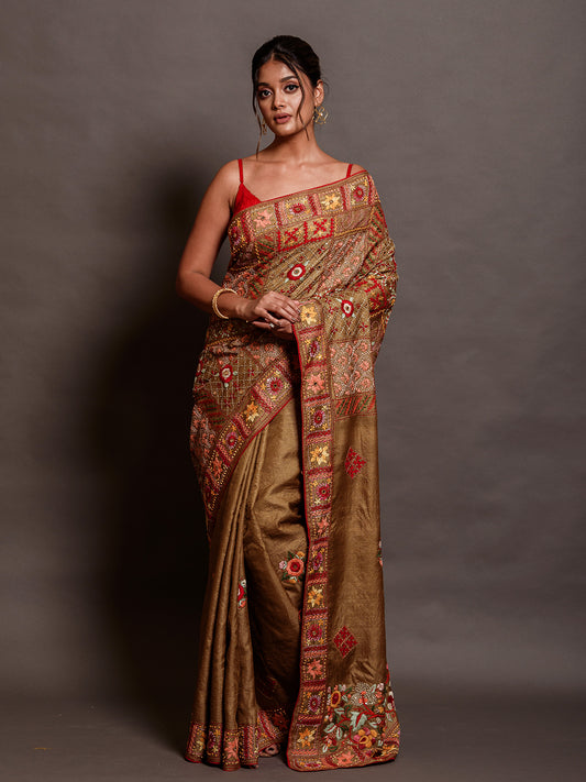 Brown Tussar Saree