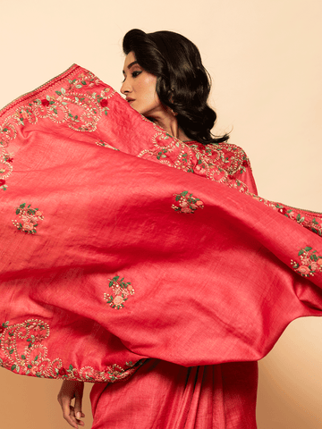 Navya Pinkish Red Tussar Saree