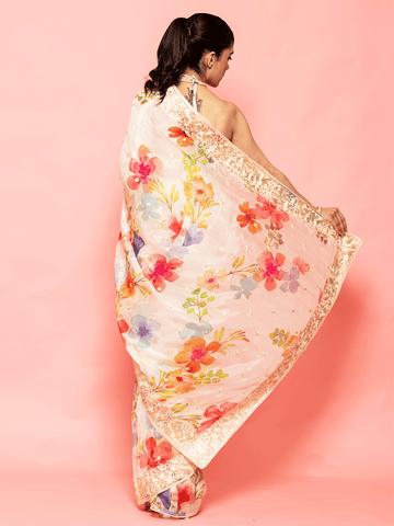 Navya Off White Silk Saree