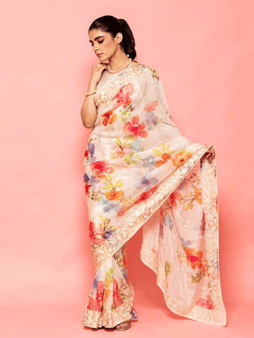 Navya Off White Silk Saree