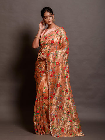 Orange Gold Tissue Saree