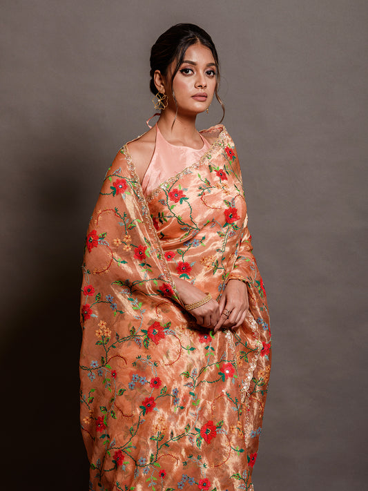 Orange Gold Tissue Saree