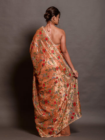 Orange Gold Tissue Saree