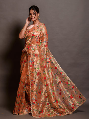 Orange Gold Tissue Saree