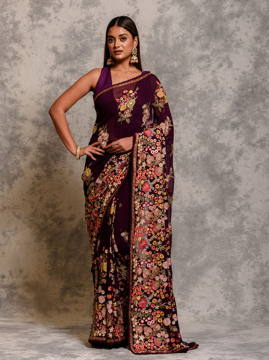 Purple Georgette Saree