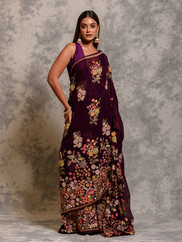 Purple Georgette Saree