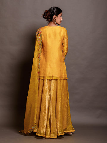 Sunshine Yellow Cutdana Organza Kurta Set with Resham Work