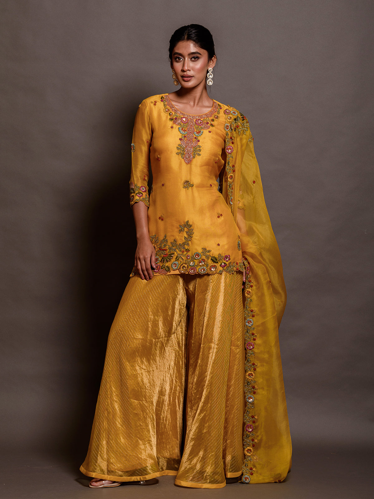 Sunshine Yellow Cutdana Organza Kurta Set with Resham Work