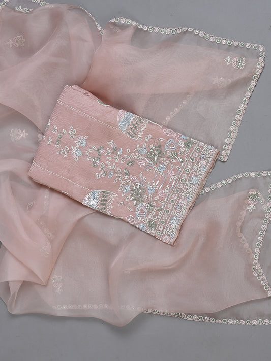 Baby Pink Crushed Tissue With Handwork