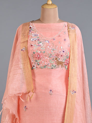 Peach Embroidered Linen Set