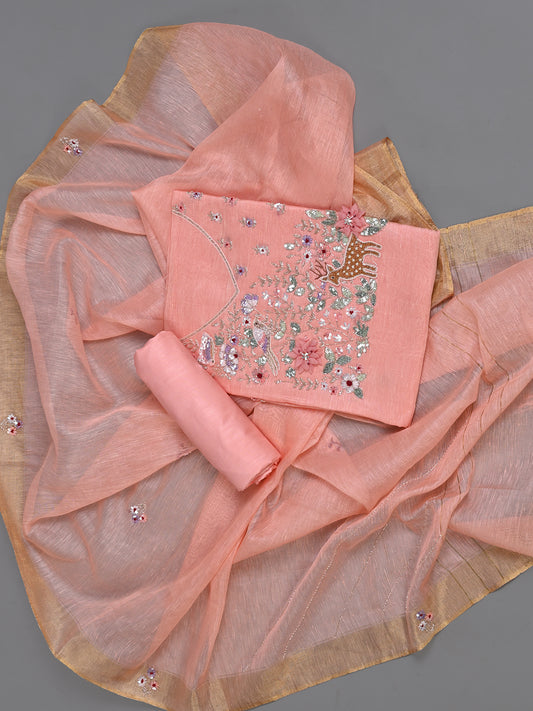 Peach Embroidered Linen Set