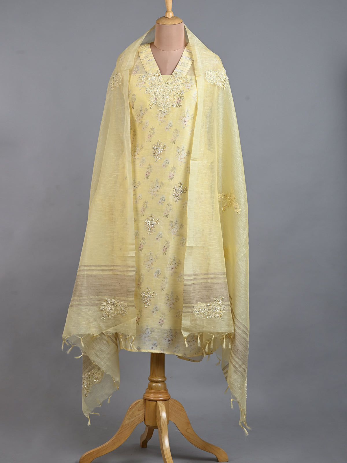 Yellow Embroidered Linen Set