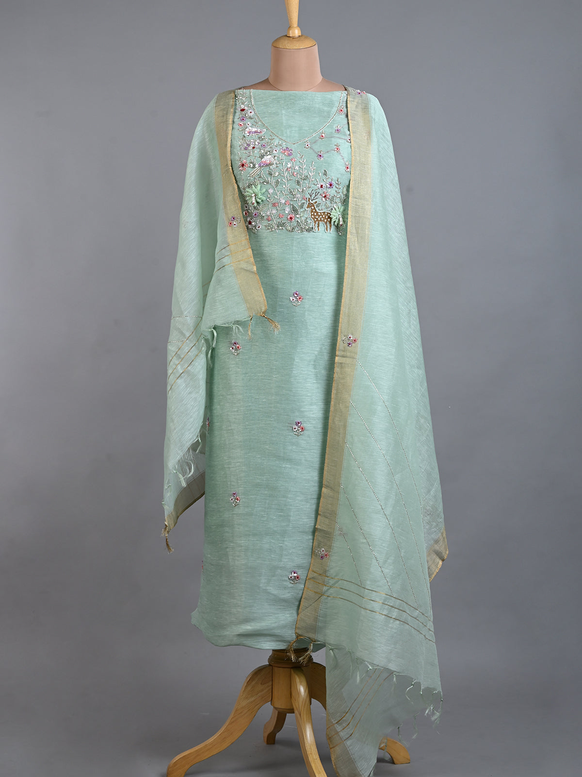 Light Blue Embroidered Linen Set