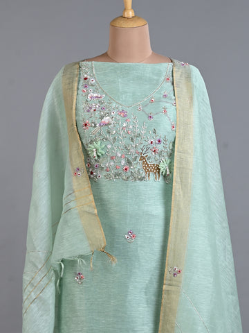 Light Blue Embroidered Linen Set