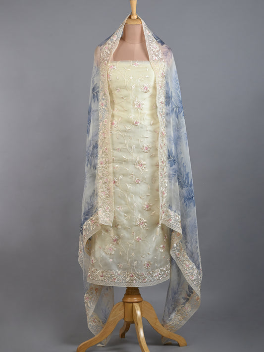 White Organza With Blue Highlight Dupatta