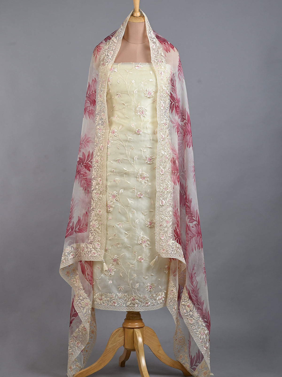 White Organza With Pink Highlight Dupatta