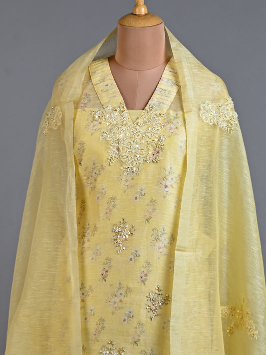 Yellow Embroidered Linen Set