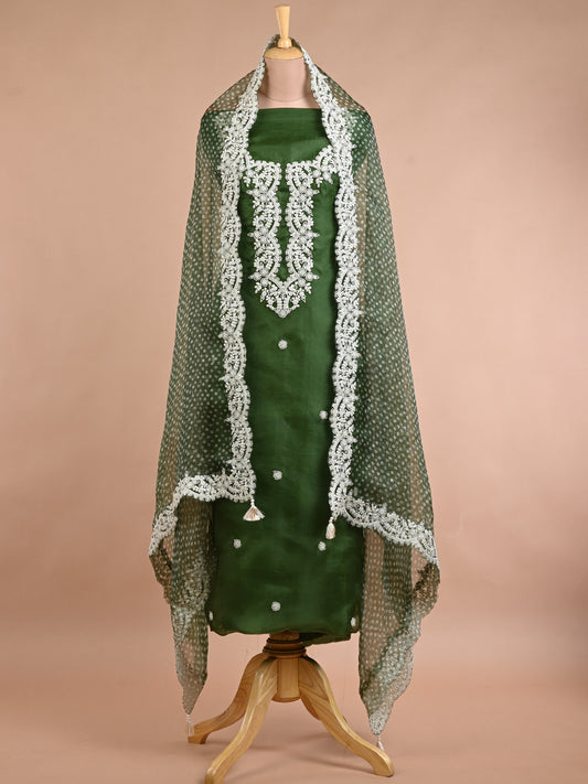 Green Organza Parsi Work Suit Set