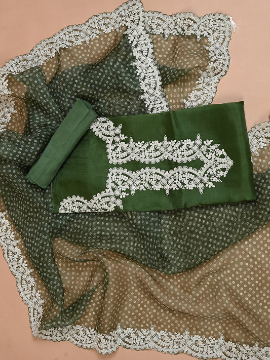 Green Organza Parsi Work Suit Set