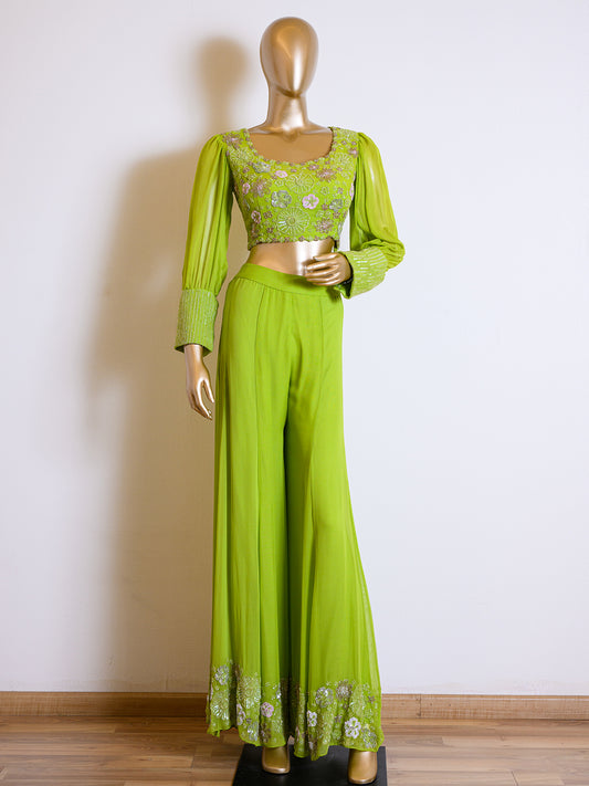 Green Georgette Co-ord Set with Handwork