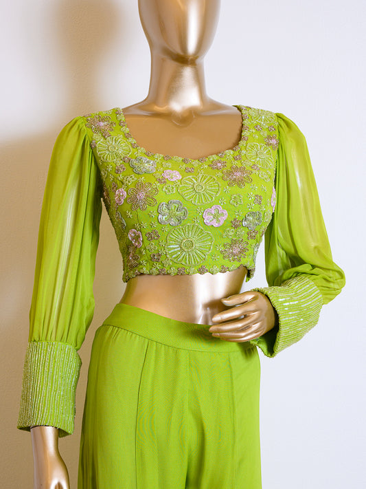 Green Georgette Co-ord Set with Handwork