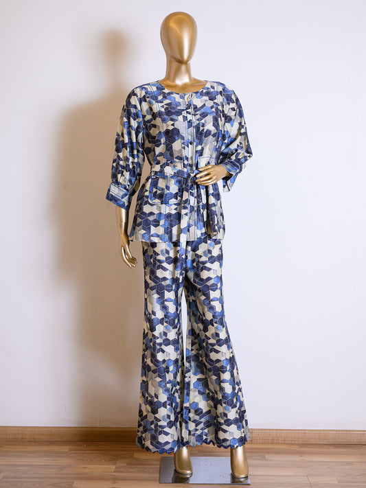 Blue Chanderi Floral Prined Co-ord Set