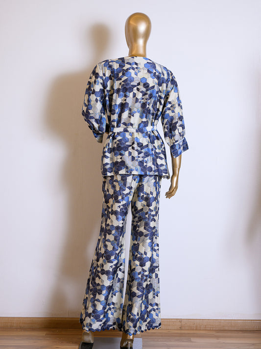 Blue Chanderi Floral Prined Co-ord Set