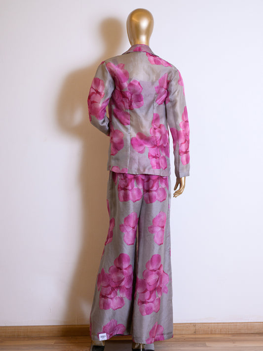 Floral Printed Purple Organza Jacket Set