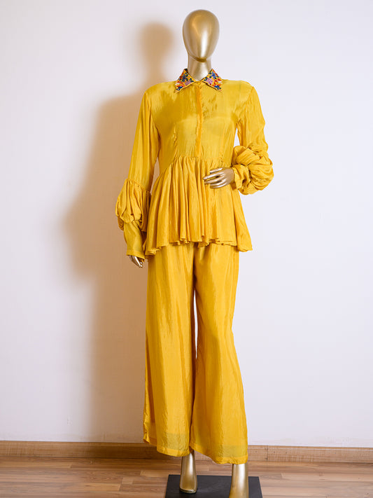 Mustard Silk Peplum Co-ord Set