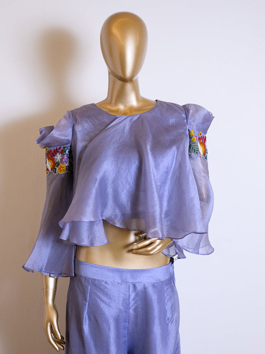 Lavender Organza Flared Top With Palazo