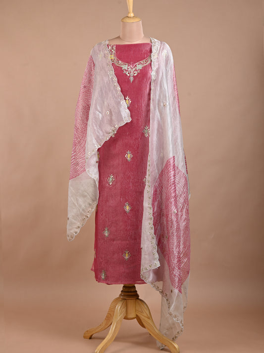 Pink Tissue Stylish Kurta Set with Gota Patti Work - Unstitched