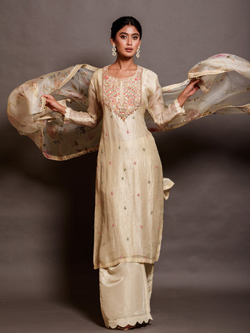 Cream Kurta and Palazo Ensemble