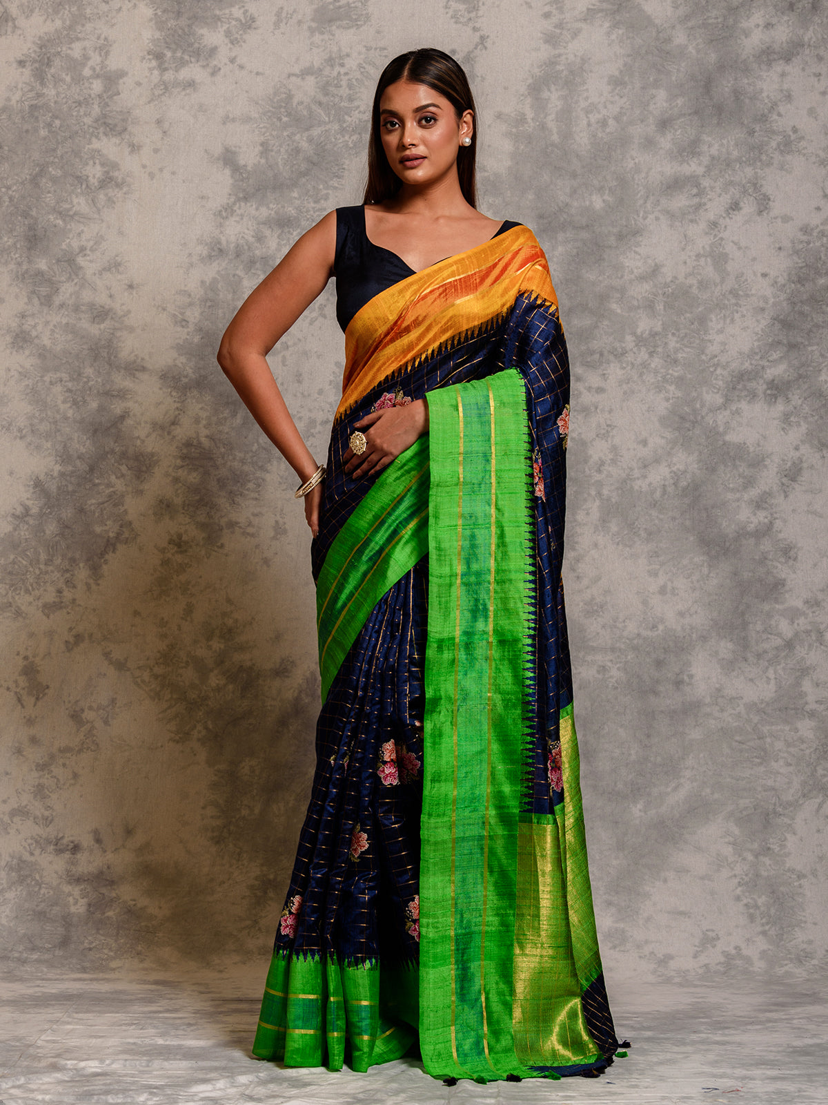 Tri-Tone Multicolour Handloom Tussar Saree