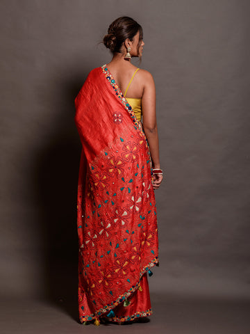 Red Tussar Saree