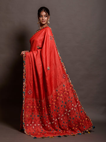 Red Tussar Saree