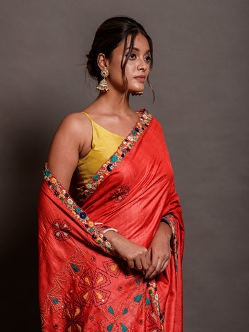 Red Tussar Saree