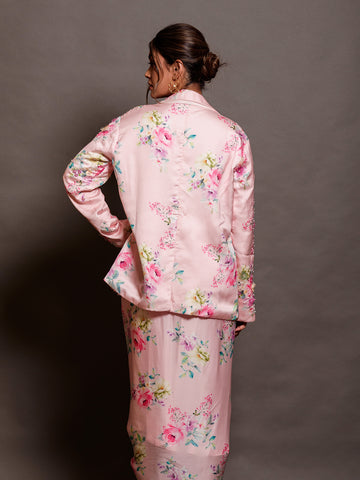 Soft Petal Pink Blazer Set with Classic Dhoti