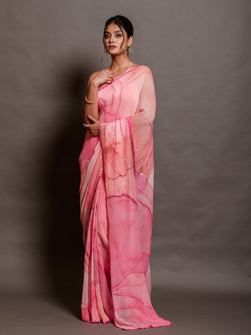 Hot pink chiffon Saree