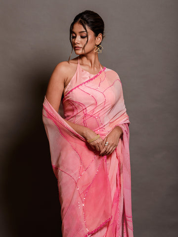 Hot pink chiffon Saree