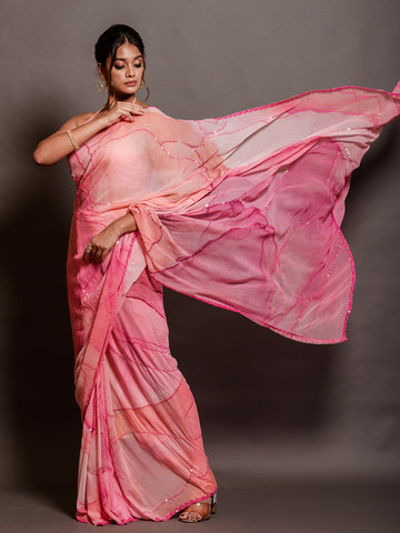 Hot pink chiffon Saree