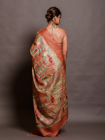 Printed With Handwork Silk Banarasi Border Saree