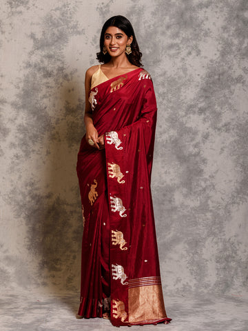 Charming Maroon Silk Banarsi Border Saree