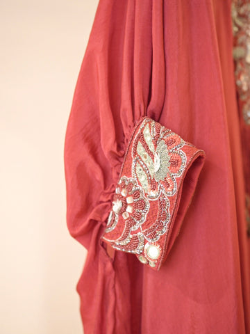 Red Silk Kaftan Kurta Pant Set